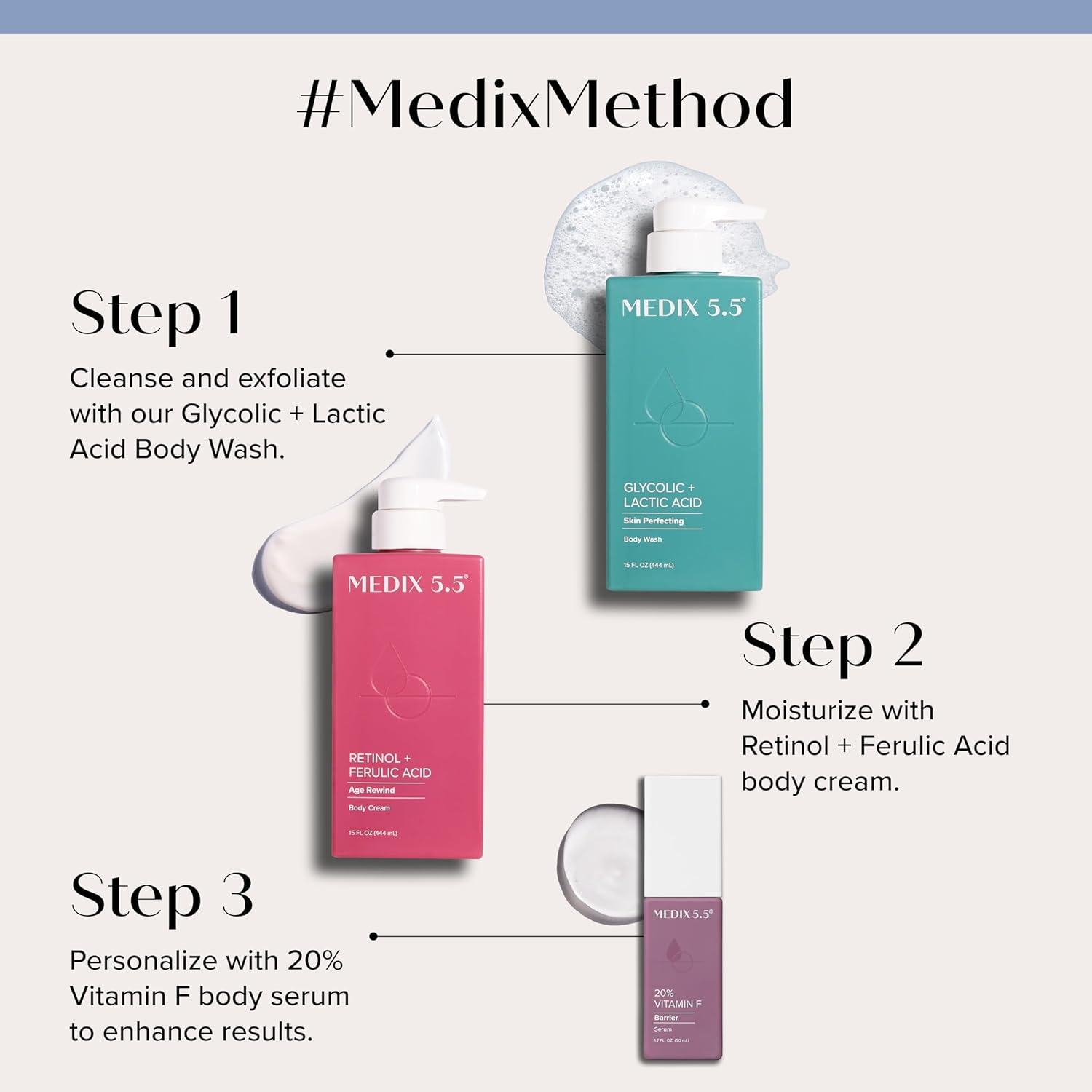 imageMEDIX Fragrance Free Firming Retinol Body Lotion 3 Hyaluronic Acid Serum Booster 2pc Skin Care Set Crepey Skin Care Treatment Anti Aging Body Cream amp Face Moisturizer For Crepe Skin amp Dry SkinRetinol Body Cream Vitamin F Booster Bundle