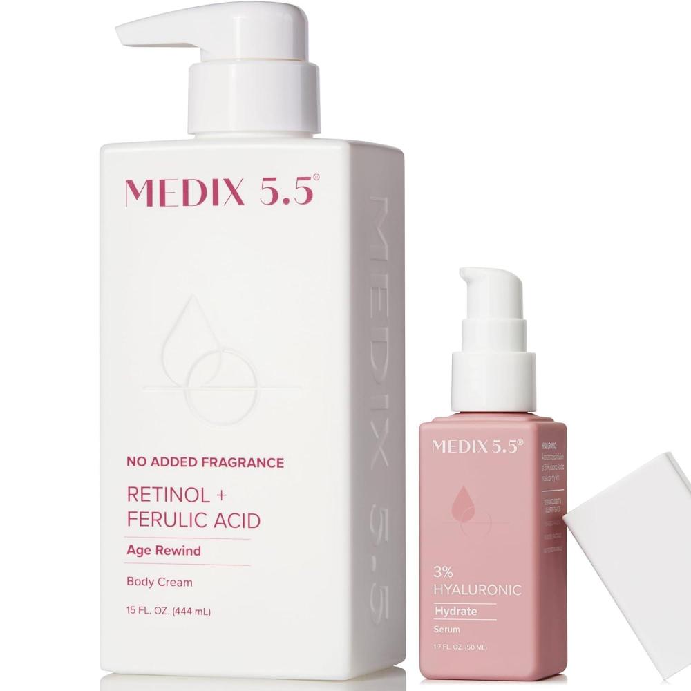 imageMEDIX Fragrance Free Firming Retinol Body Lotion 3 Hyaluronic Acid Serum Booster 2pc Skin Care Set Crepey Skin Care Treatment Anti Aging Body Cream amp Face Moisturizer For Crepe Skin amp Dry SkinFragranceFree Retinol Cream 3 Hyaluronic Acid Serum Set