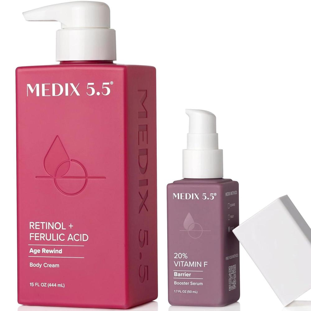 imageMEDIX Fragrance Free Firming Retinol Body Lotion 3 Hyaluronic Acid Serum Booster 2pc Skin Care Set Crepey Skin Care Treatment Anti Aging Body Cream amp Face Moisturizer For Crepe Skin amp Dry SkinRetinol Body Cream Vitamin F Booster Bundle