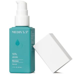 MEDIX Fragrance Free Firming Retinol Body Lotion + 3% Hyaluronic Acid Serum Booster 2pc Skin Care Set | Crepey Skin Care Treatment | Anti Aging Body Cream & Face Moisturizer For Crepe Skin & Dry Skin(10% AHA Renew Exfoliating Booster)