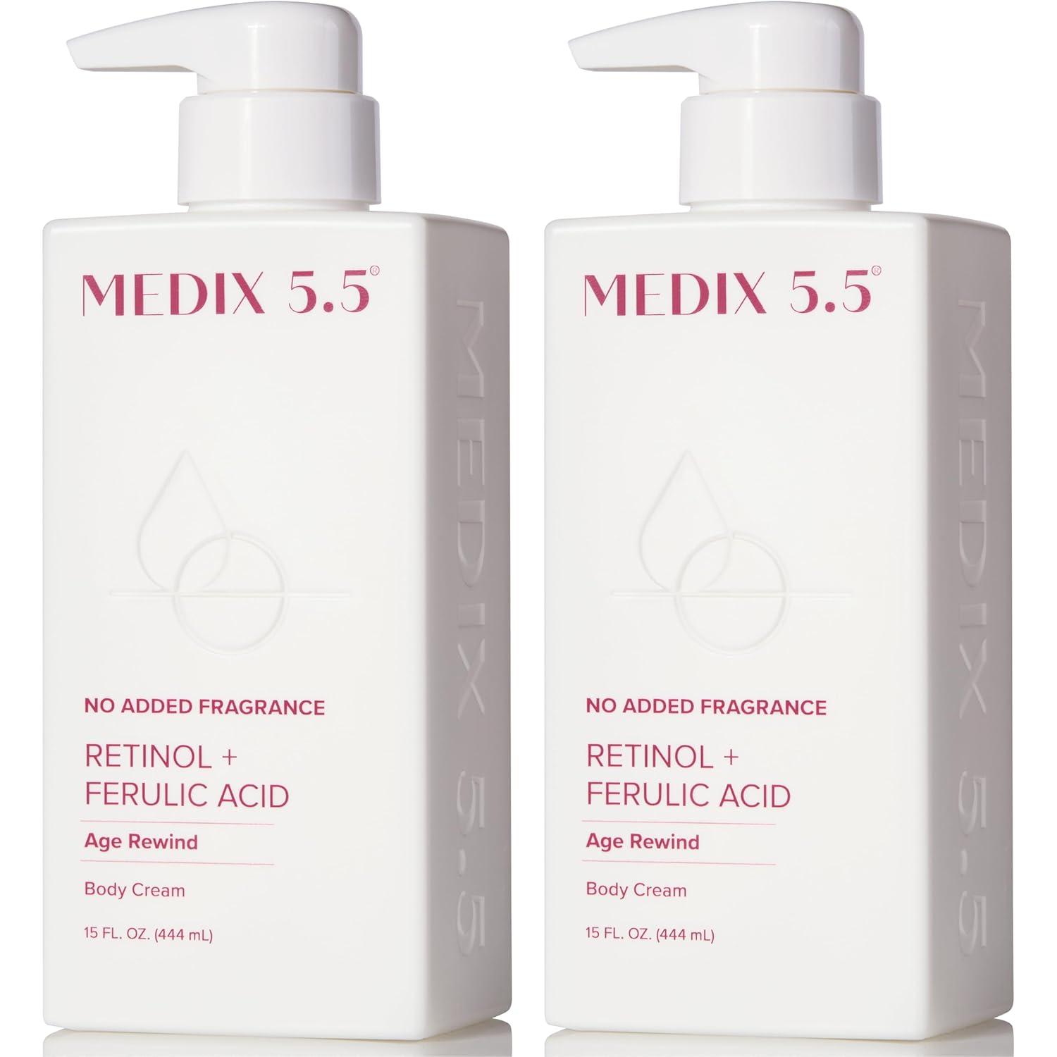 imageMEDIX Anti Aging Skin Care 3PC Set Retinol Body Cream Exfoliating AHA Glycolic Acid Foaming Face amp Body Wash Vitamin F Booster Serum Wash Treat Hydrate Skincare Set2 FragranceFree Retinol Cream