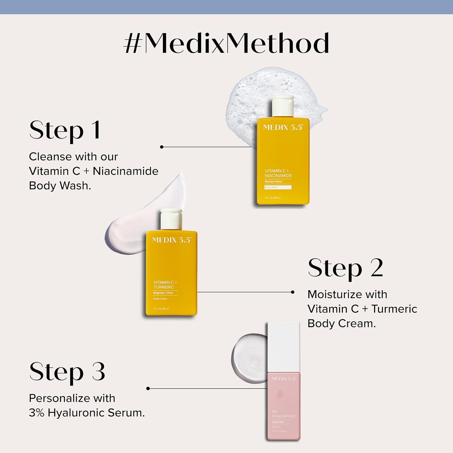 imageMEDIX Vitamin C Cream Wash Hyaluronic Acid Serum 3PC Travel Kit Skin Care Set Vitamin C Body Lotion amp Body Wash 3 Hyaluronic Serum Skincare Set To Improve Look Of Dark Spots amp Dry Skin 3PC