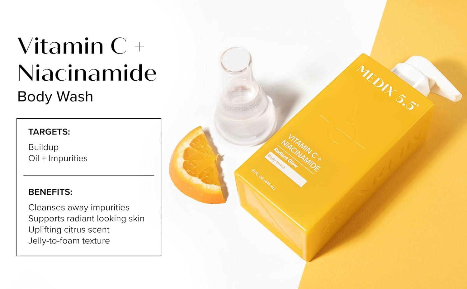 imageMedix 55 Exfoliating AHA Glycolic Acid Face amp Body Wash Cleanser Hyaluronic Acid Moisturizing Body Cream Lotion Skin Care 2PC Set Alpha Hydroxy Acid amp Lactic Acid Foaming Face WashRadiant Glow Body Wash Travel Size
