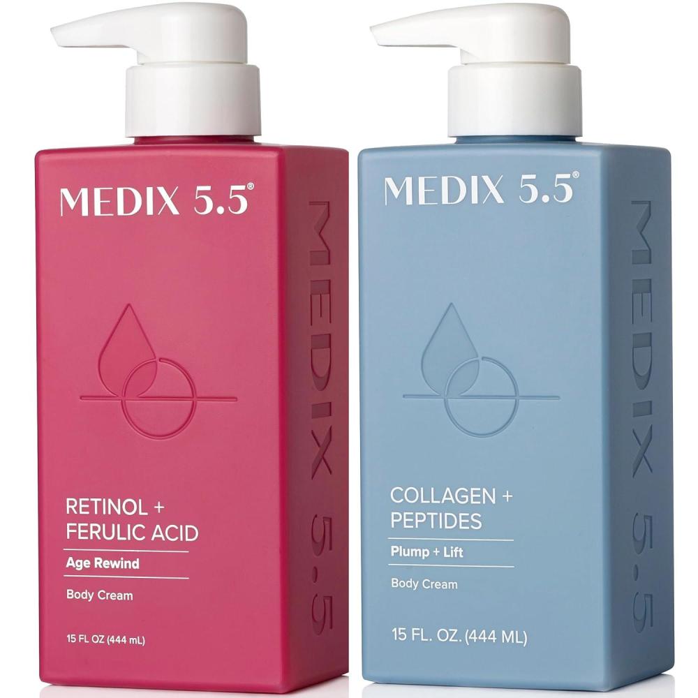 imageMEDIX Anti Aging Skin Care 3PC Set Retinol Body Cream Exfoliating AHA Glycolic Acid Foaming Face amp Body Wash Vitamin F Booster Serum Wash Treat Hydrate Skincare SetCollagen Retinol Cream