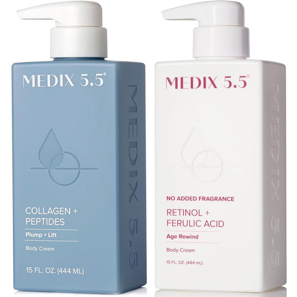 imageMEDIX Anti Aging Skin Care 3PC Set Retinol Body Cream Exfoliating AHA Glycolic Acid Foaming Face amp Body Wash Vitamin F Booster Serum Wash Treat Hydrate Skincare SetCollagen Unscented Retinol Cream