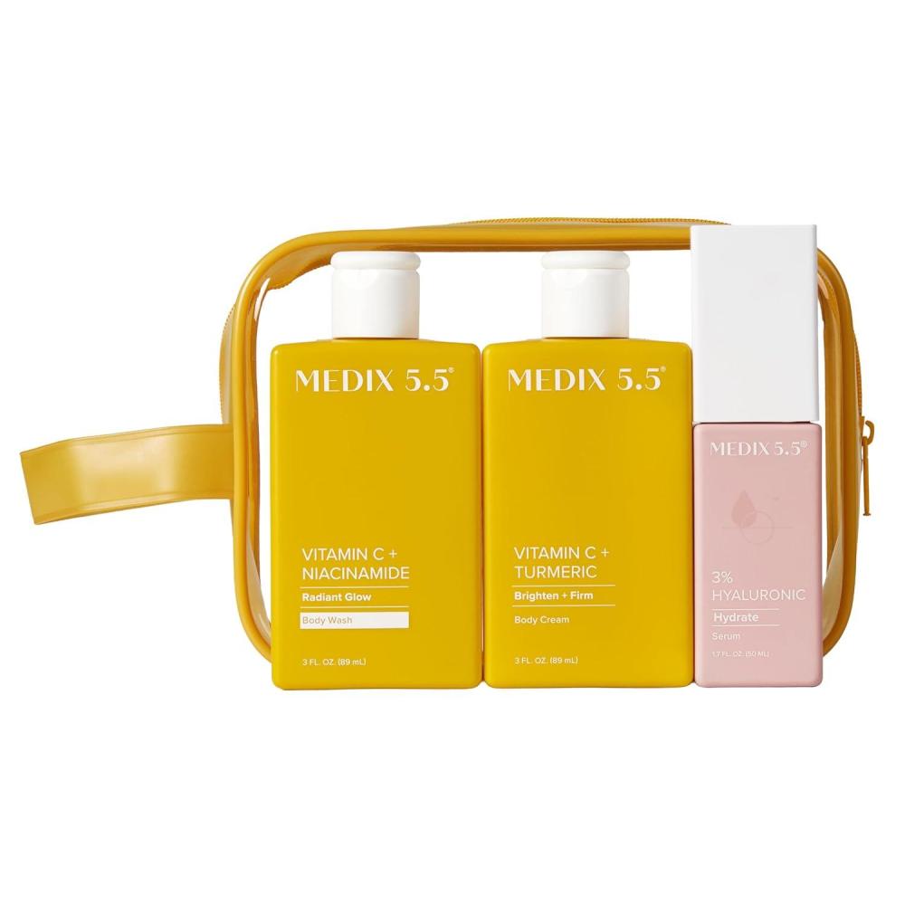 imageMEDIX Vitamin C Cream Wash Hyaluronic Acid Serum 3PC Travel Kit Skin Care Set Vitamin C Body Lotion amp Body Wash 3 Hyaluronic Serum Skincare Set To Improve Look Of Dark Spots amp Dry Skin 3PC