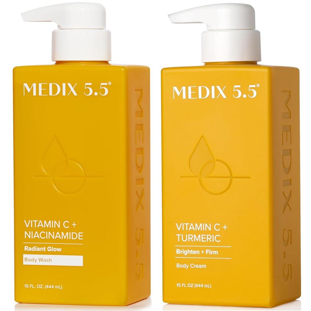 imageMedix 55 Exfoliating AHA Glycolic Acid Face amp Body Wash Cleanser  Hyaluronic Acid Moisturizing Body Cream Lotion Skin Care 2PC Set  Alpha Hydroxy Acid amp Lactic Acid Foaming Face WashVitamin C Body Wash  Body Cream