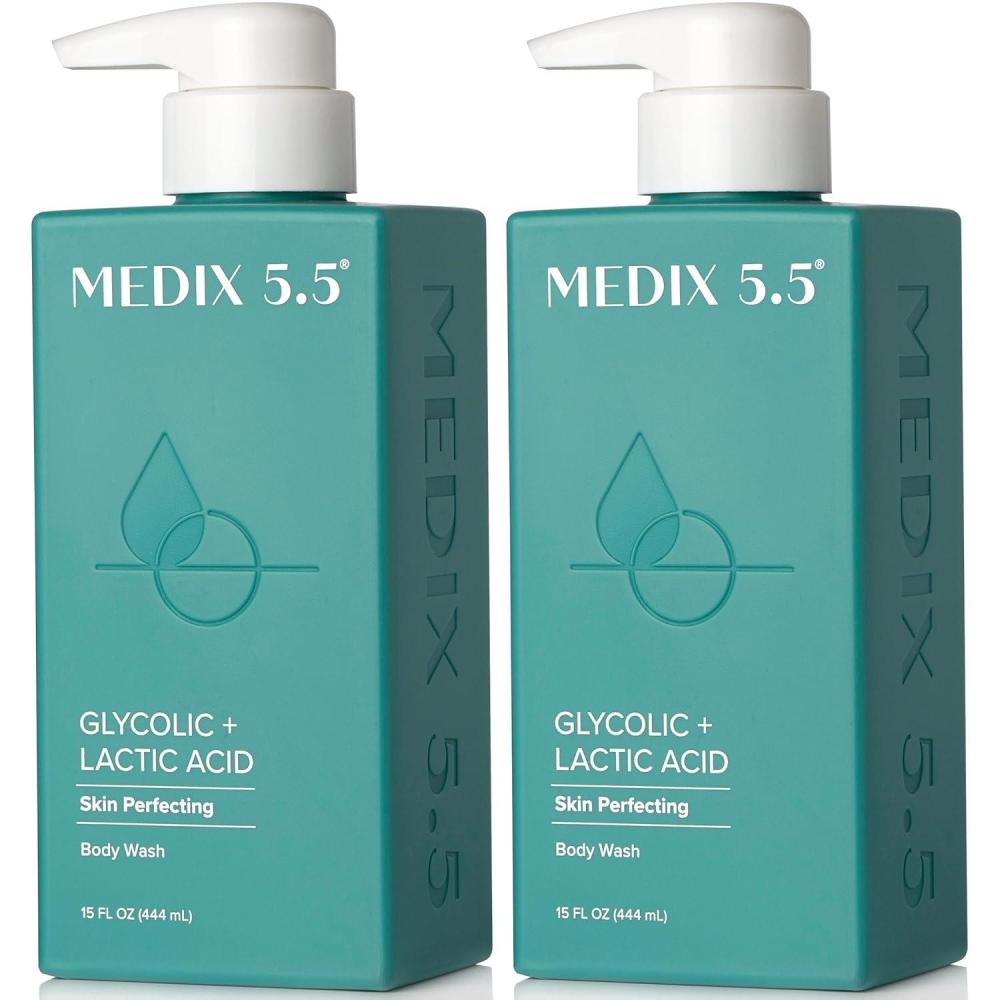 imageMedix 55 Exfoliating AHA Glycolic Acid Face amp Body Wash Cleanser  Hyaluronic Acid Moisturizing Body Cream Lotion Skin Care 2PC Set  Alpha Hydroxy Acid amp Lactic Acid Foaming Face WashGlycolic Exfoliating Body Wash