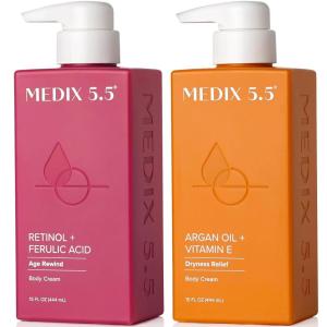 MEDIX Anti Aging Skin Care 3PC Set | Retinol Body Cream + Exfoliating AHA Glycolic Acid Foaming Face & Body Wash + Vitamin F Booster Serum, Wash + Treat + Hydrate Skincare Set(Retinol + Argan Oil Cream)
