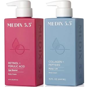 MEDIX Anti Aging Skin Care 3PC Set | Retinol Body Cream + Exfoliating AHA Glycolic Acid Foaming Face & Body Wash + Vitamin F Booster Serum, Wash + Treat + Hydrate Skincare Set(Collagen + Retinol Cream)