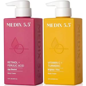 MEDIX Anti Aging Skin Care 3PC Set | Retinol Body Cream + Exfoliating AHA Glycolic Acid Foaming Face & Body Wash + Vitamin F Booster Serum, Wash + Treat + Hydrate Skincare Set(Vitamin C + Retinol Cream)
