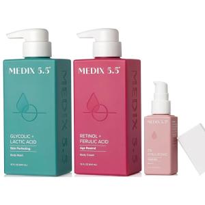 MEDIX Anti Aging Skin Care 3PC Set | Retinol Body Cream + Exfoliating AHA Glycolic Acid Foaming Face & Body Wash + Vitamin F Booster Serum, Wash + Treat + Hydrate Skincare Set(Anti Wrinkle Hydration)