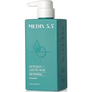 Medix 5.5 Exfoliating AHA Glycolic Acid Face & Body Wash Cleanser + Hyaluronic Acid Moisturizing Body Cream Lotion Skin Care 2PC Set | Alpha Hydroxy Acid & Lactic Acid Foaming Face Wash(Glycolic Exfoliating Foam Body Wash)
