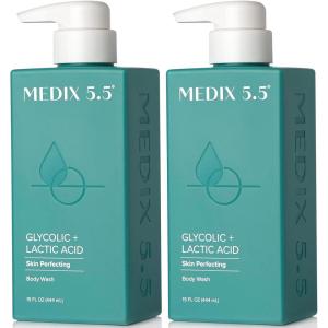 Medix 5.5 Exfoliating AHA Glycolic Acid Face & Body Wash Cleanser + Hyaluronic Acid Moisturizing Body Cream Lotion Skin Care 2PC Set | Alpha Hydroxy Acid & Lactic Acid Foaming Face Wash(Glycolic Exfoliating Body Wash)