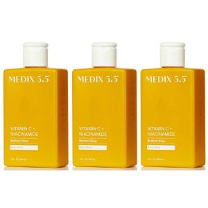 Medix 5.5 Exfoliating AHA Glycolic Acid Face & Body Wash Cleanser + Hyaluronic Acid Moisturizing Body Cream Lotion Skin Care 2PC Set | Alpha Hydroxy Acid & Lactic Acid Foaming Face Wash(Radiant Glow Body Wash Travel Size)