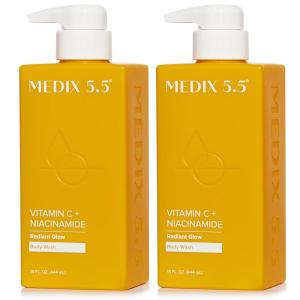 Medix 5.5 Exfoliating AHA Glycolic Acid Face & Body Wash Cleanser + Hyaluronic Acid Moisturizing Body Cream Lotion Skin Care 2PC Set | Alpha Hydroxy Acid & Lactic Acid Foaming Face Wash(Radiant Glow Citrus Body Wash)