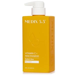 Medix 5.5 Exfoliating AHA Glycolic Acid Face & Body Wash Cleanser + Hyaluronic Acid Moisturizing Body Cream Lotion Skin Care 2PC Set | Alpha Hydroxy Acid & Lactic Acid Foaming Face Wash(Radiant Glow Citrus Body Wash Gel)