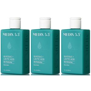 Medix 5.5 Exfoliating AHA Glycolic Acid Face & Body Wash Cleanser + Hyaluronic Acid Moisturizing Body Cream Lotion Skin Care 2PC Set | Alpha Hydroxy Acid & Lactic Acid Foaming Face Wash(Glycolic Body Wash Travel Size)