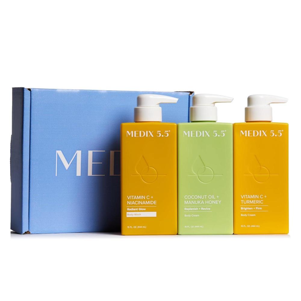 imageMEDIX Nourish amp Glow 3PC Skin Care Set Citrus Vitamin C Body Wash Cleanser Brightening Vitamin C Cream Coconut Body Lotion Moisturizer Gift Box Anti Aging Skin Care Products Gifts For Women