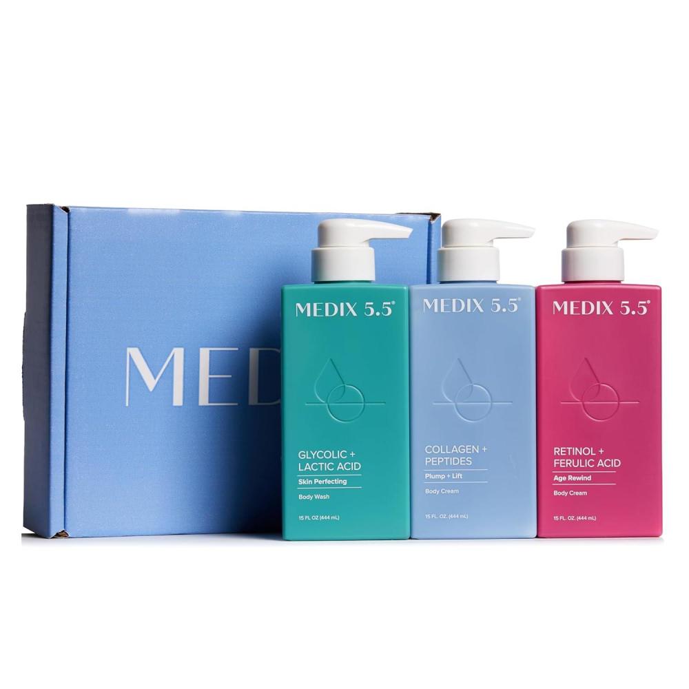 imageMEDIX Smooth amp Firm 3PC Skin Care Set  Glycolic Acid Exfoliating Body Wash Gel  Firming Collagen Cream  Retinol Body Lotion Moisturizer Gift Box  Anti Aging Skin Care Products  Gifts For Women