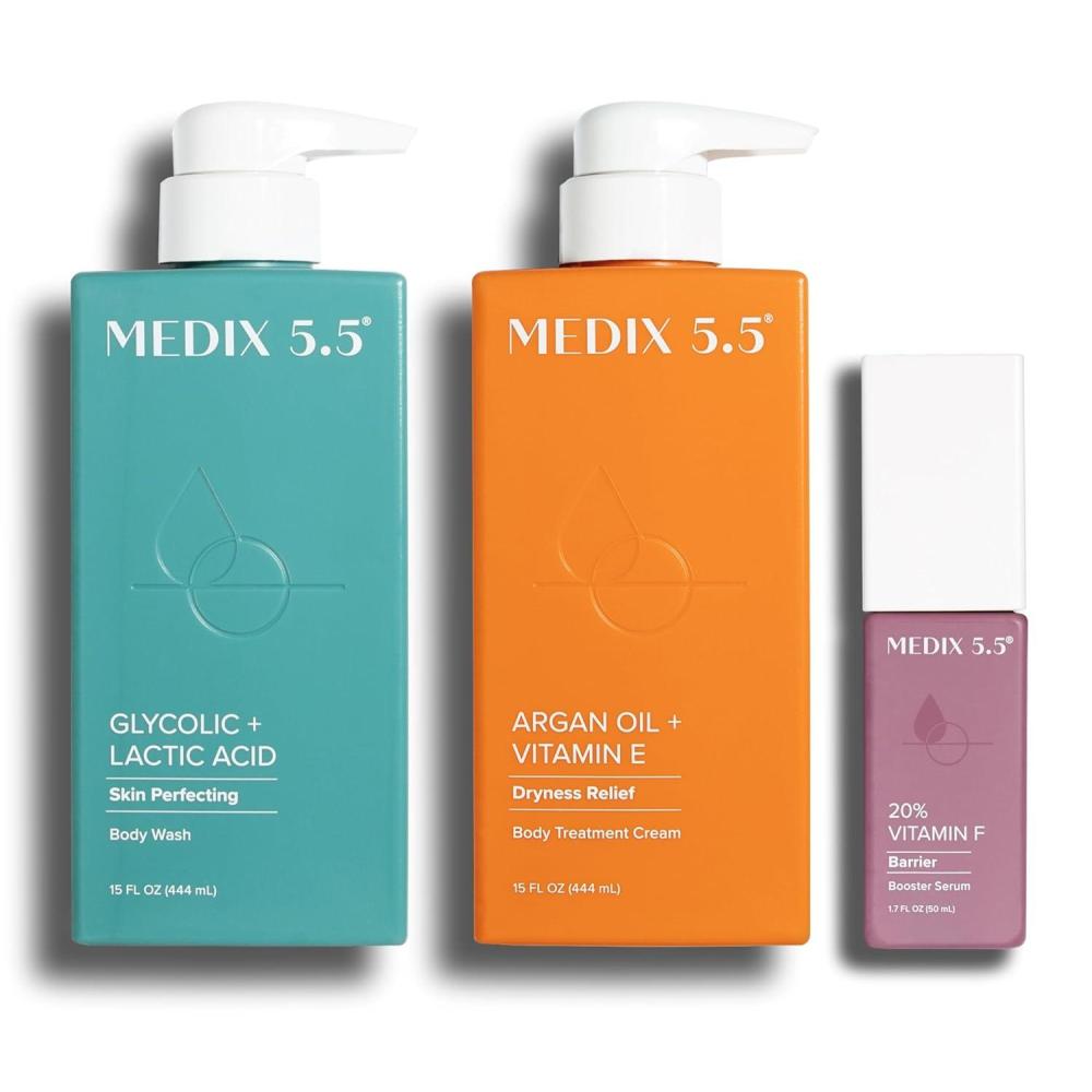 imageMedix 55 Glycolic Acid Body Wash  Argan Oil Firming Cream  20 Vitamin F AntiAging Booster Serum Set