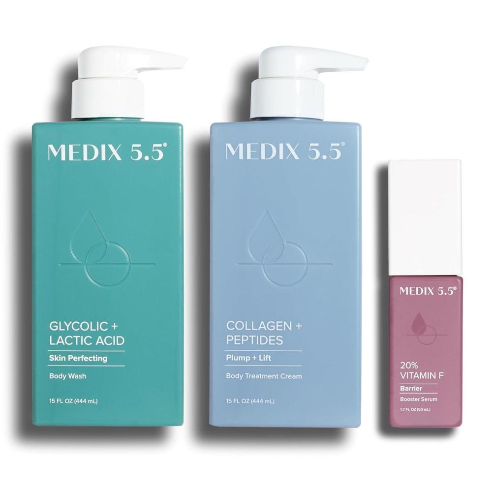 imageMedix 55 Glycolic Acid Body Wash  Collagen  Peptides Firming Body Cream  20 Vitamin F AntiAging Booster Serum Set