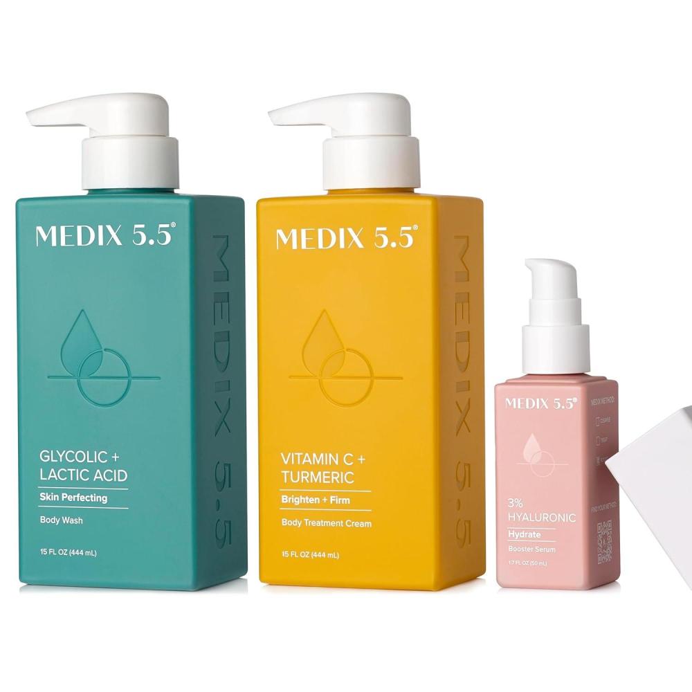 imageMedix 55 Vitamin C Body Cream Glycolic Acid Exfoliating Body Wash 3 Hyaluronic Acid Hydrating Booster Serum Set